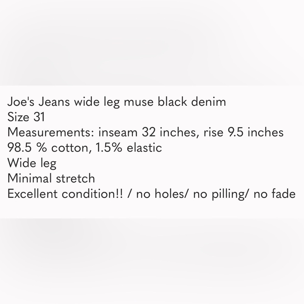 Joe's Jeans Muse Wide Leg Women's Jeans Black, size 31 - Picture 9 of 9